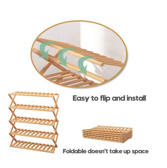 Modern Wood Furniture Shoe Rack Bamboo Slant Foldable Shoe Shelf